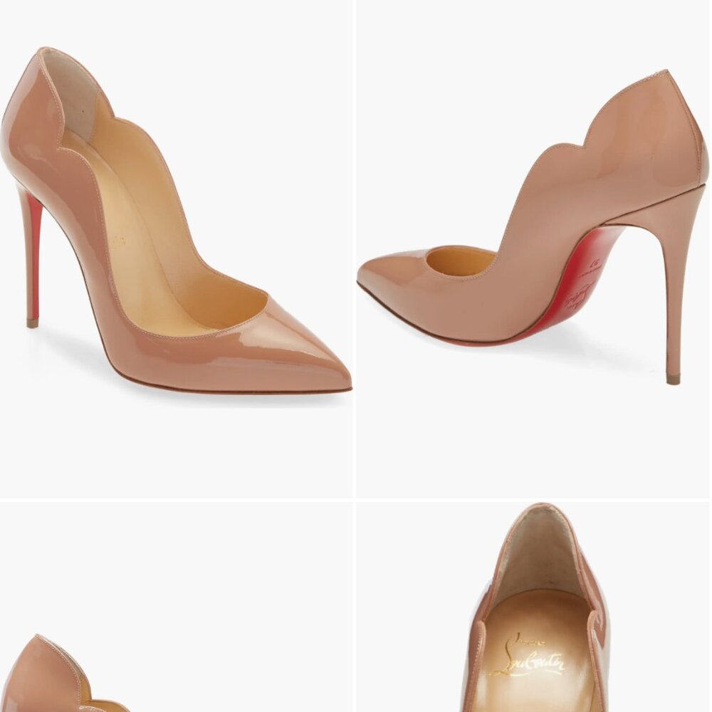 Christian Louboutin Nude Patent Leather Scalloped Pumps with Red Soles